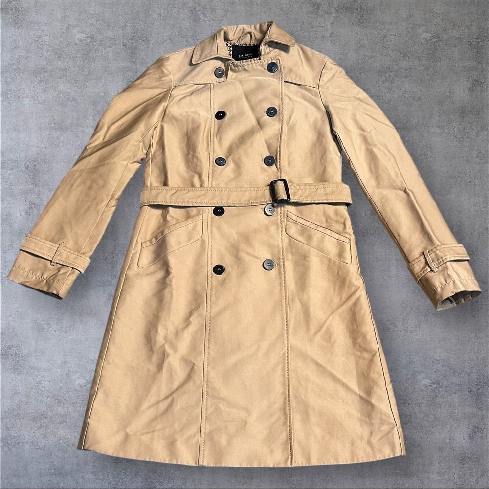 Zara Basic Outerwear Beige Double Breasted Trench Coat Belted XS - Picture 10 of 16
